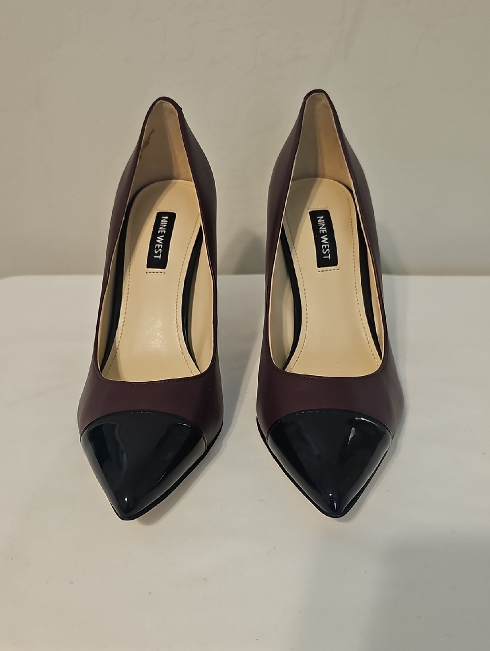 Nine West Two-Tone Burgundy and Black Pointed Toe Pumps